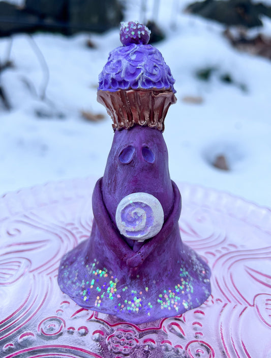 Visions of Sugarplums Ghost Sculpture OOAK Victorian Purple Christmas Yule Yuletide Cupcake Nutcracker Candy Land of Sweets Holiday Figurine
