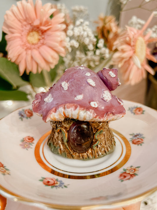 Amethyst Fairyshroom Cottage Mushroom Fairy House Gemstone Sculpture Figurine Magical Fae Forest Purple Crystal Home
