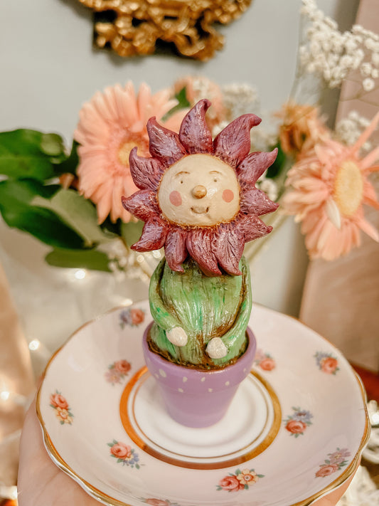Purple Coneflower Pixie Flower Pot Sculpture Enchanted Garden Fairy Flower Figurine Spring Easter Magic